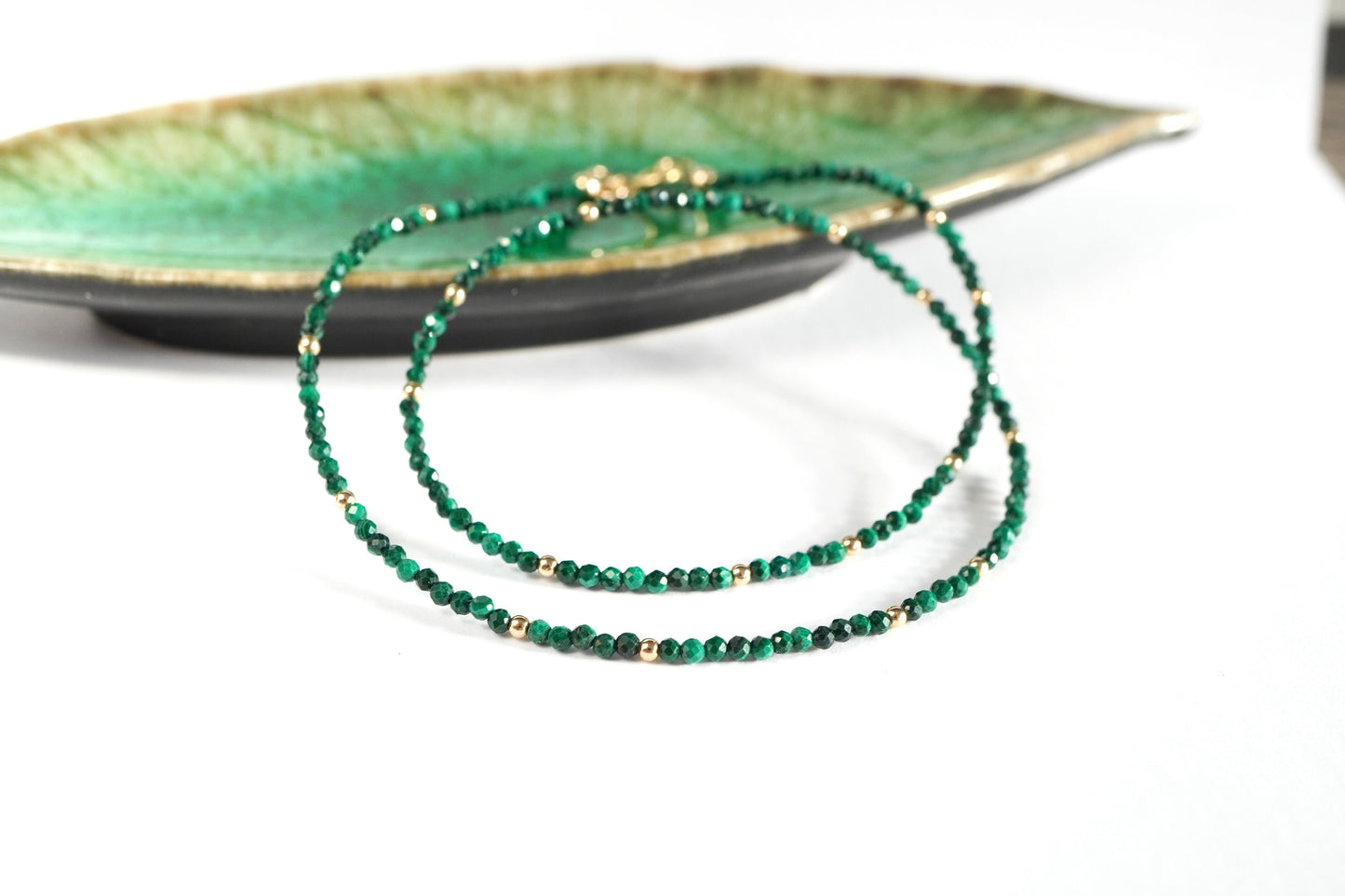 Faceted Malachite Necklace * Green stone * Delicate choker * Gift for her * Feminine