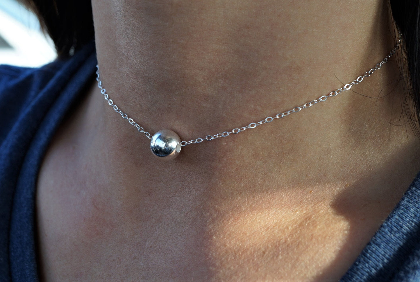 Sterling Silver Ball Necklace* Silver Jewelry* Dainty *Gift for her* Feminine* Ball choker necklace