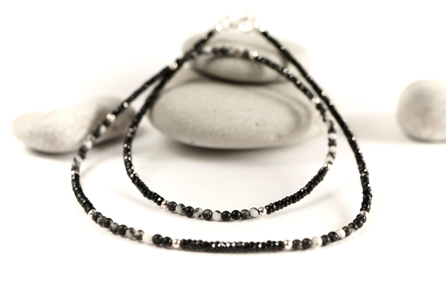 Black Jasper Spinel Beaded Choker * Sterling silver beads * Boho choker * Lightweight