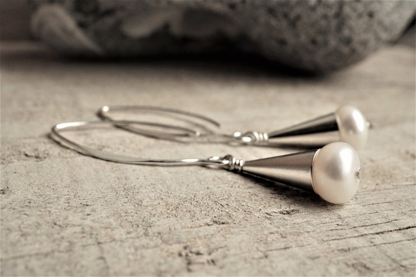 Pearl Cone drop Earrings * Dangle earrings * Bridesmaid gift  * Pearl earrings * Gift for her