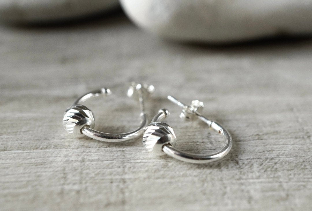 Half Hoop Ball Earrings *Sterling Silver * Boho earrings