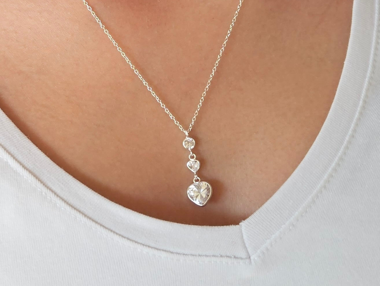Heart Cubic Zirconia Sterling Silver Delicate Necklace*  Dainty* Gift for her* Feminine* Love