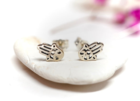 Small Hamsa Hand Sterling Silver Earrings * Hamsa jewelry * Hamsa stud earrings * Amulet