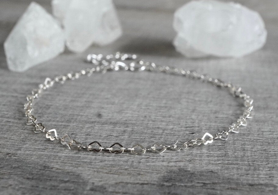 Small Heart Link Bracelet Sterling Silver *Feminine *Dainty necklace *Heart gift for her