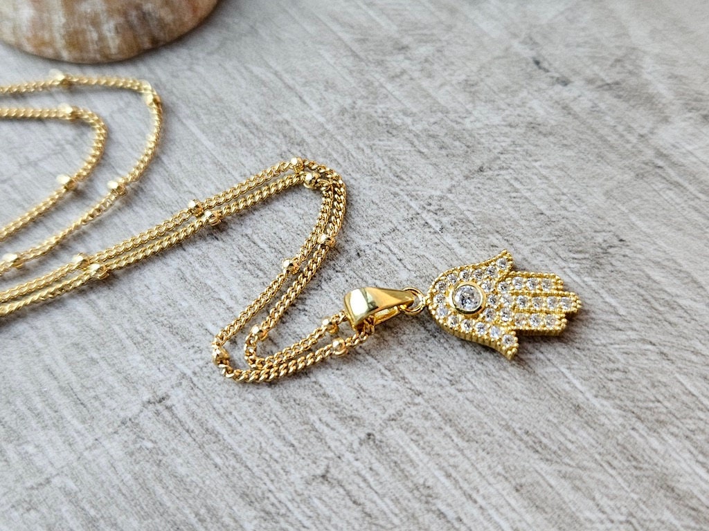 Gold Hamsa Hand Necklace, Talisman Necklace, Fatima Hand, Dainty Feminine, Gift for her