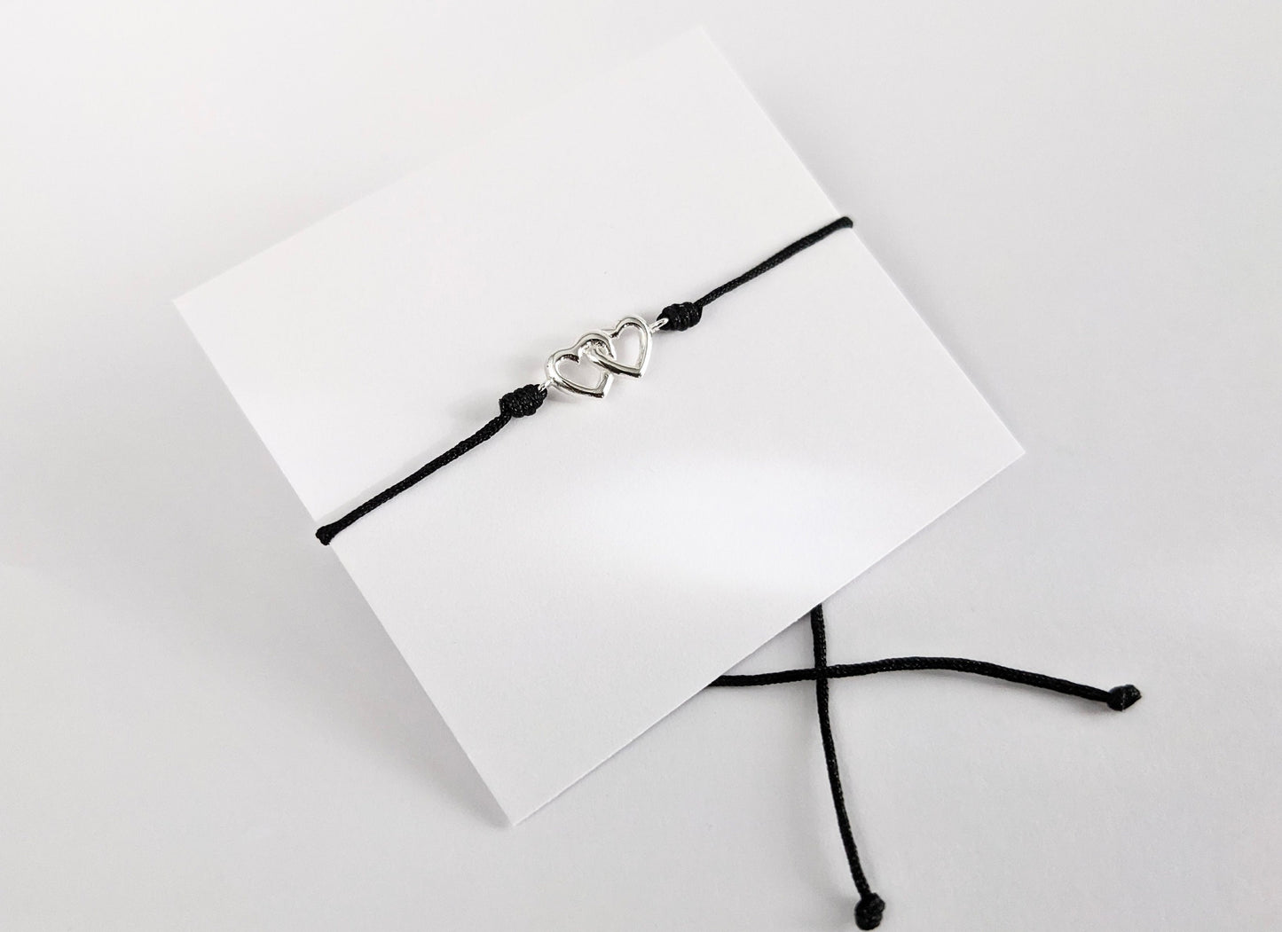 Sterling Silver Double Heart Black Cord Bracelet* Friendship bracelet* Dainty* Feminine* Love*