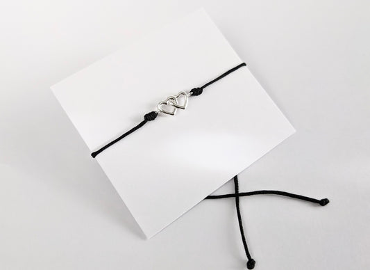 Sterling Silver Double Heart Black Cord Bracelet* Friendship bracelet* Dainty* Feminine* Love*