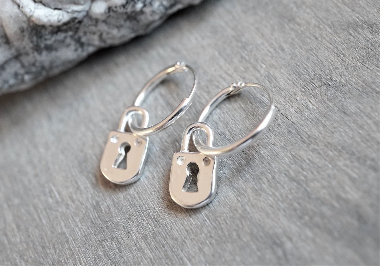 Sterling Silver Padlock Hoop earrings * Boho earrings * Hoop jewellery