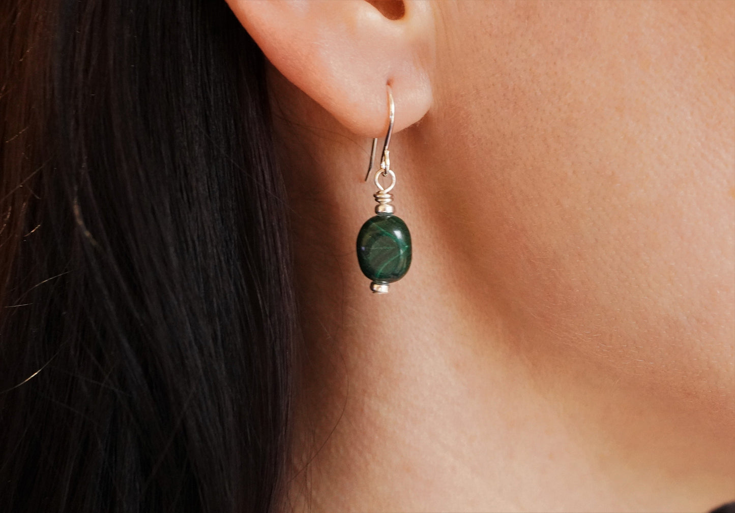 Malachite Nugget Sterling Silver Necklace * Gift for her * Green stone * Protection stone