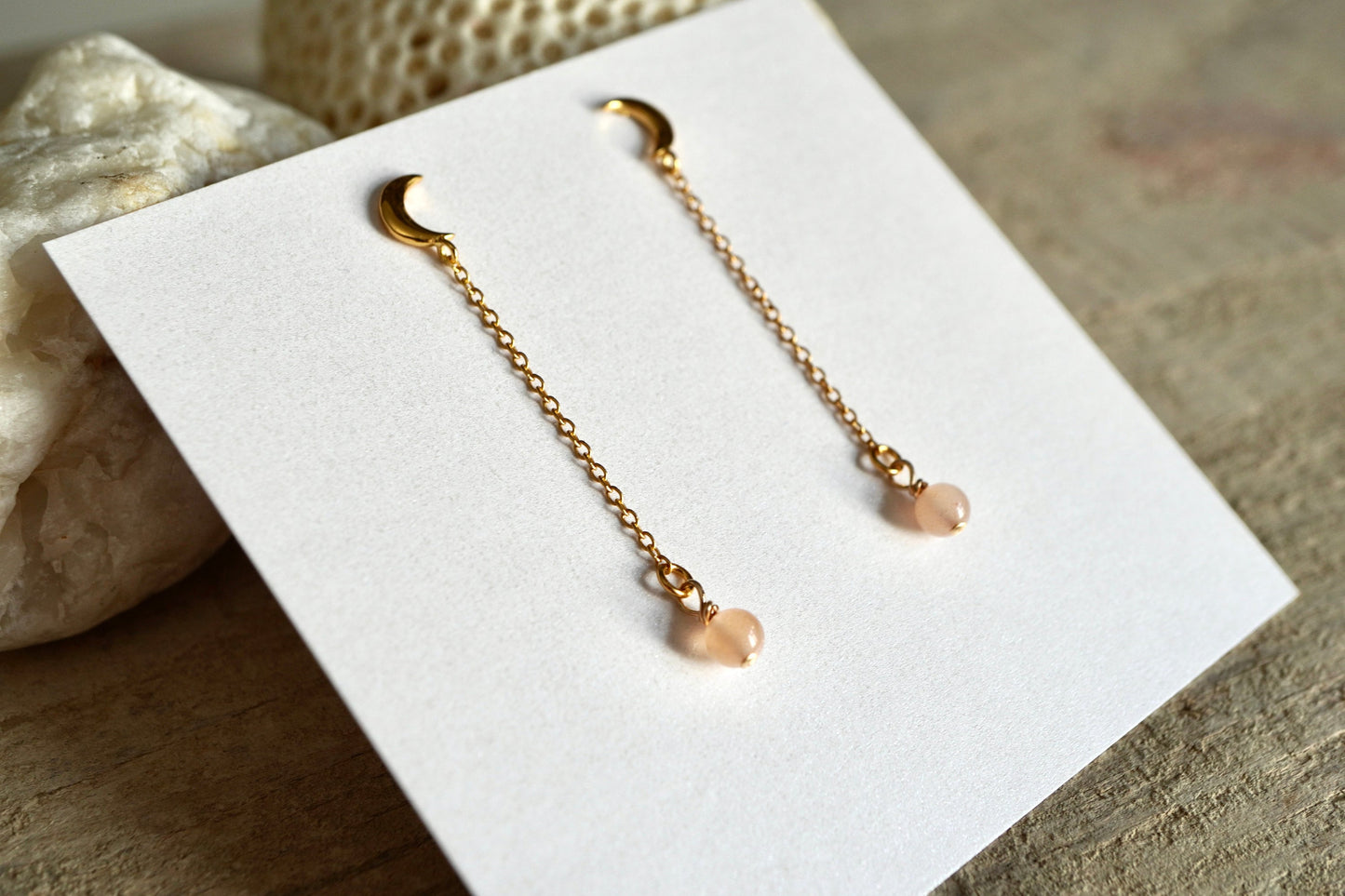 Moonstone Chain Earrings * June Birthstone Gift * Moonstone jewelry * Delicate earrings * Moon earrings