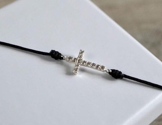 Cross Sterling Silver Dainty Cord Bracelet * Feminine *