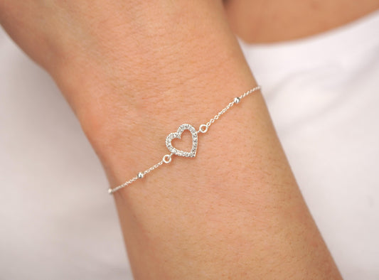 Sterling Silver Heart Zirconia Chain Bracelet* Delicate bracelet* Feminine* Love