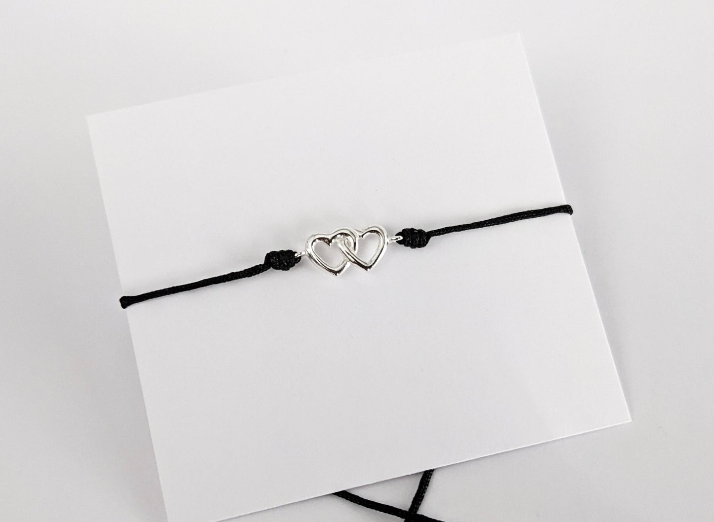 Sterling Silver Double Heart Black Cord Bracelet* Friendship bracelet* Dainty* Feminine* Love*