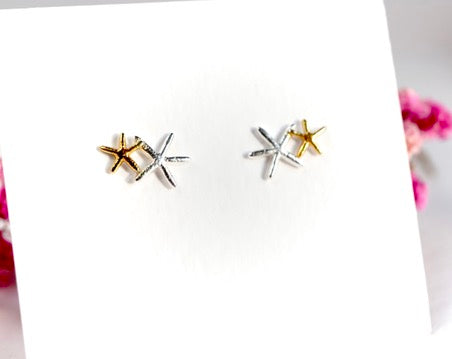 Double Starfish Sterling Silver Delicate Stud * Summer jewellery * Nautical earrings * Beach jewellery