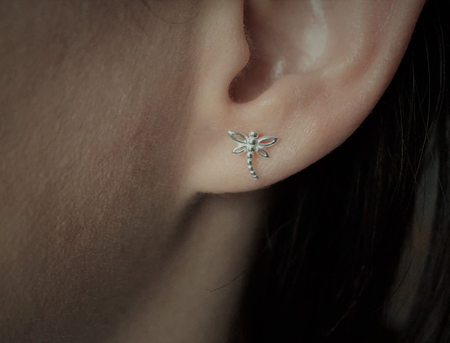 Sterling Silver Dragonfly Earrings Stud * Good luck earrings * Freedom