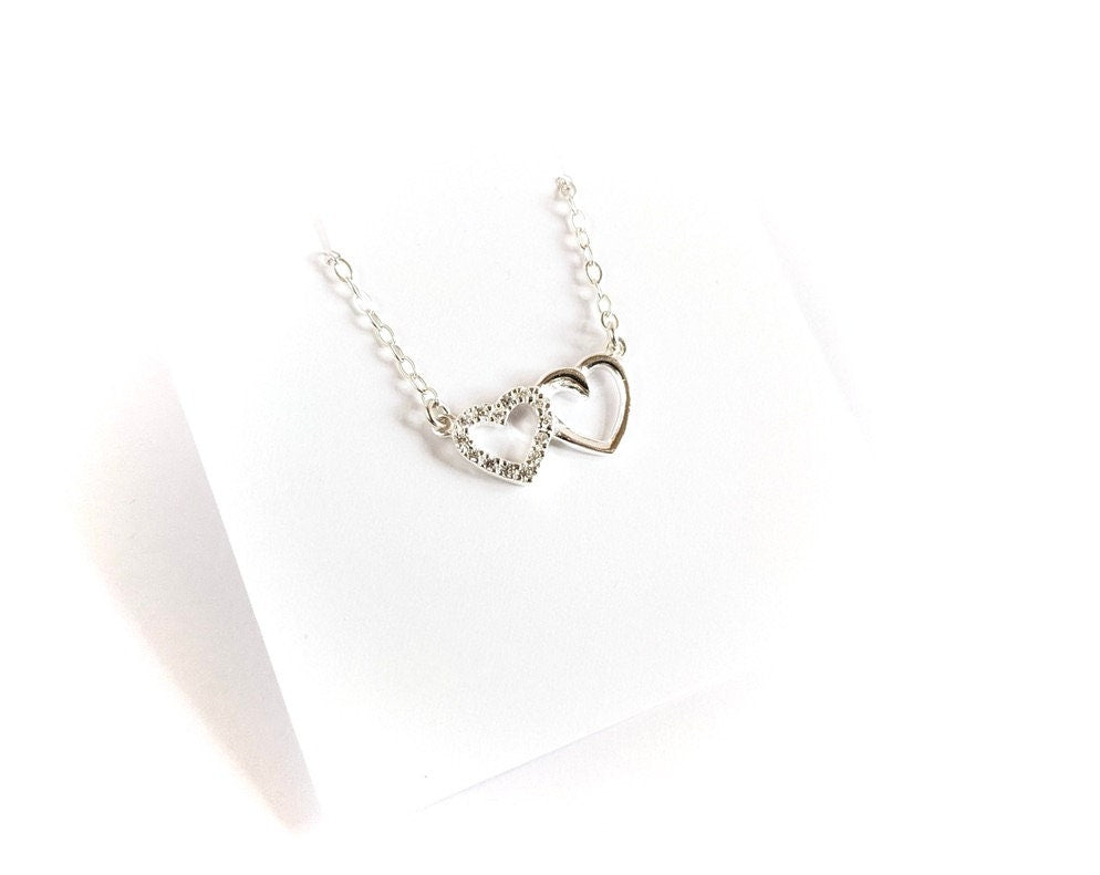 Double Heart Necklace * Sterling silver * Gift for her*