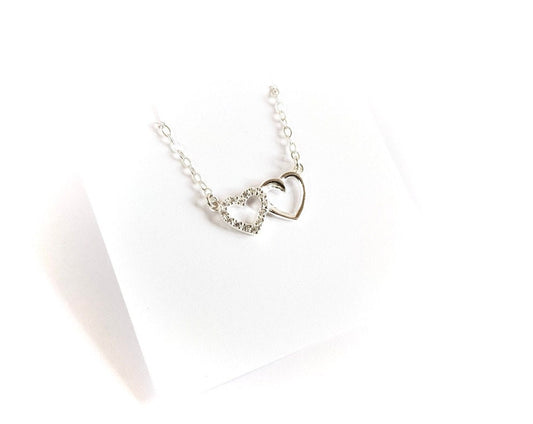 Double Heart Necklace * Sterling silver * Gift for her*
