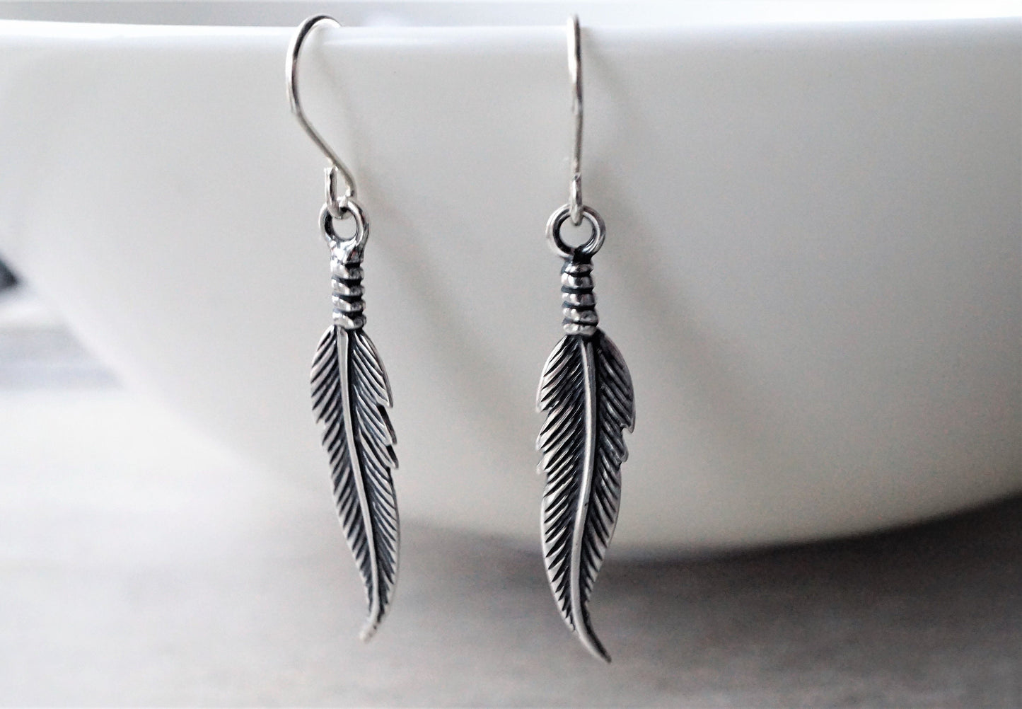 Sterling Silver Feather Earrings * Feather jewelry * Gift for her * Bohemian jewelry