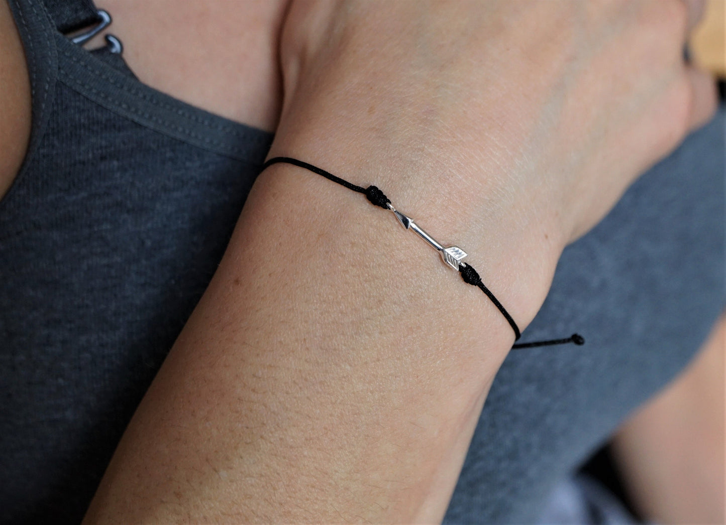 Arrow Sterling Silver Dainty Cord Bracelet* Feminine* Layered Bracelet* Arrow jewelry