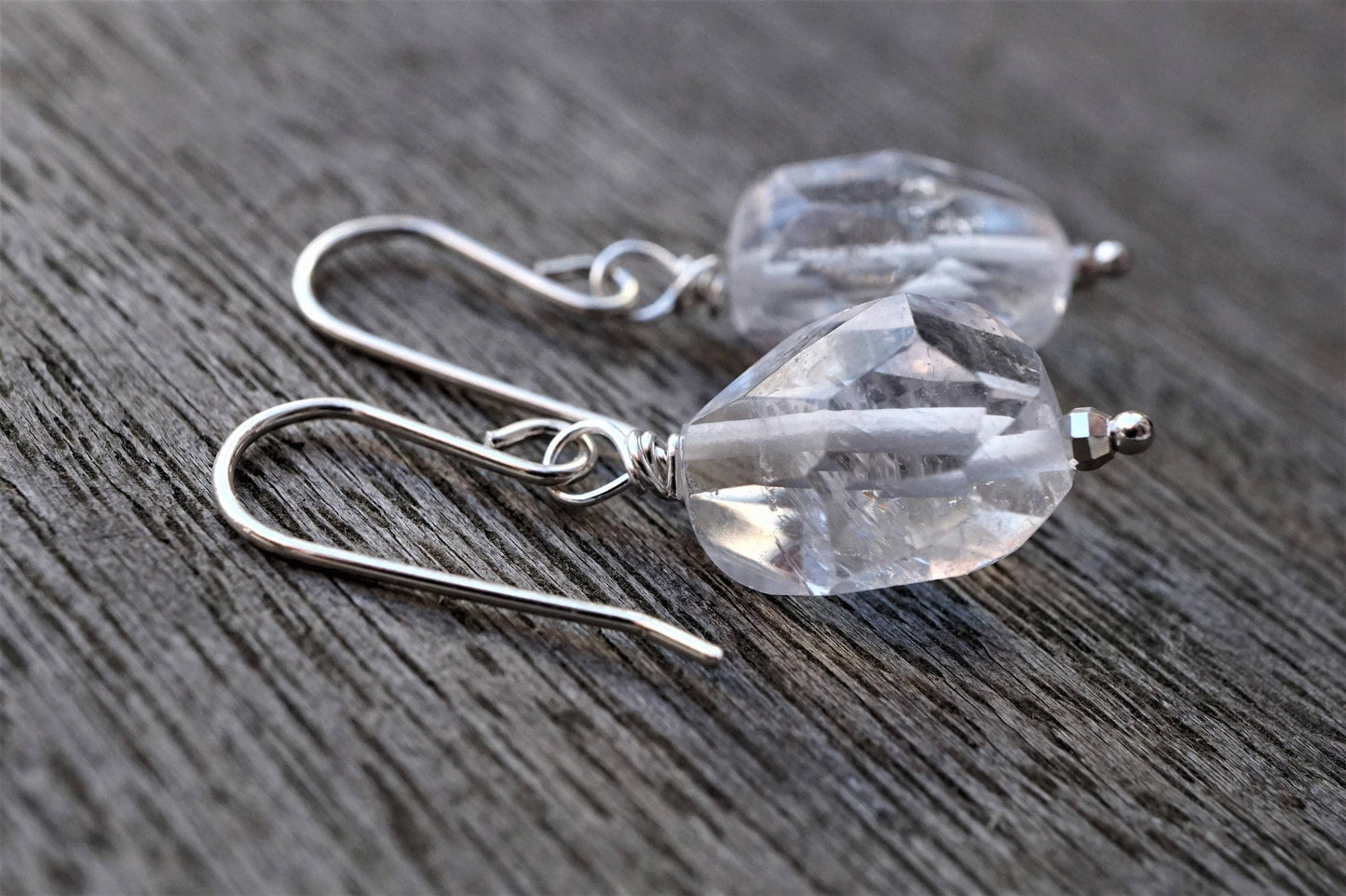 Faceted Rock Crystal Earrings * Sterling silver * Clear quartz * Meditative and calming stone * Chakra stone
