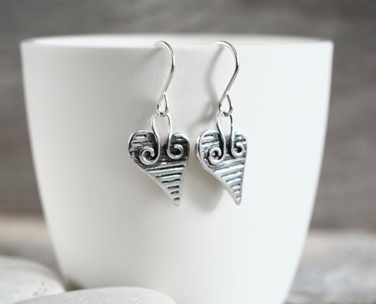 Boho Heart Earrings * Sterling silver * Gift for her * Love earrings *