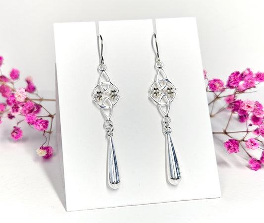 Sterling Silver Long Celtic Triquetra Earrings * Celtic earrings * Trinity knot