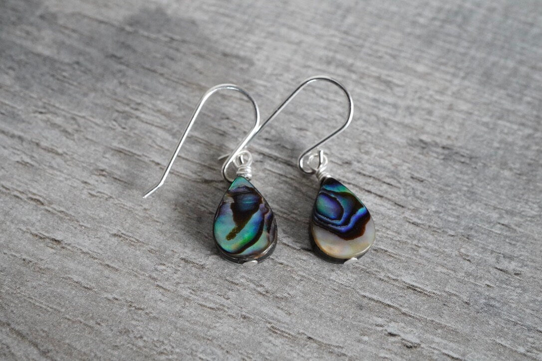 Cute Abalone Shell Drop Earrings * Sterling Silver Earrings * Hoop Earrings