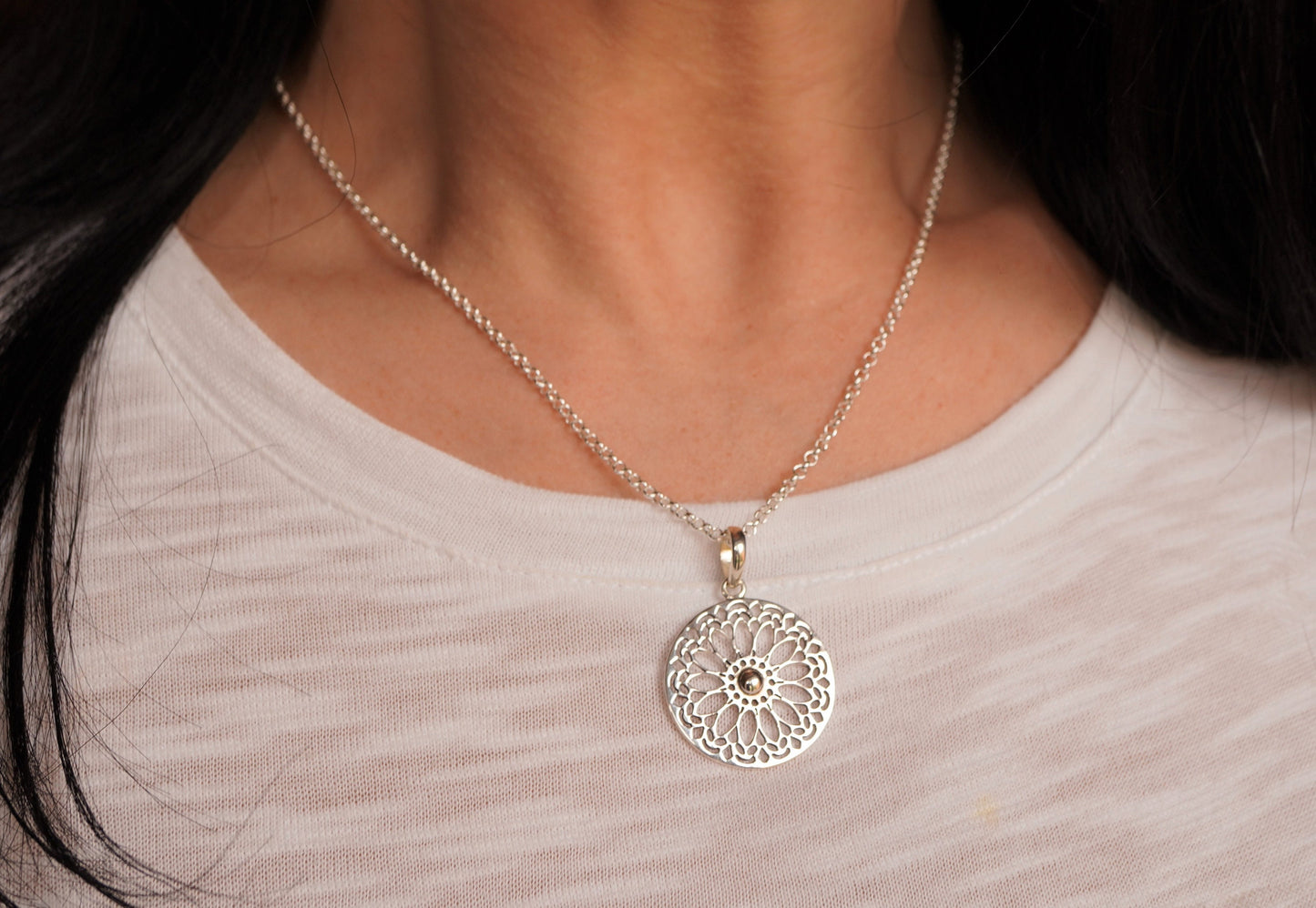 Beautiful Flower Mandala Sterling Silver Necklace * Silver Mandala