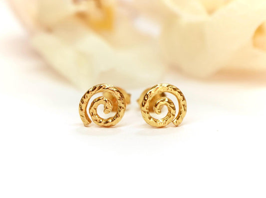 Gold Spiral Stud Earrings * Gold Plated Sterling Silver *