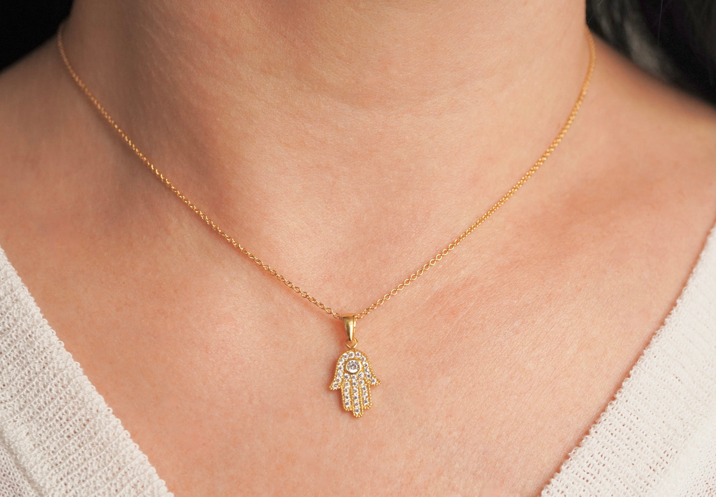 Gold Hamsa Hand Necklace, Talisman Necklace, Fatima Hand, Dainty Feminine, Gift for her