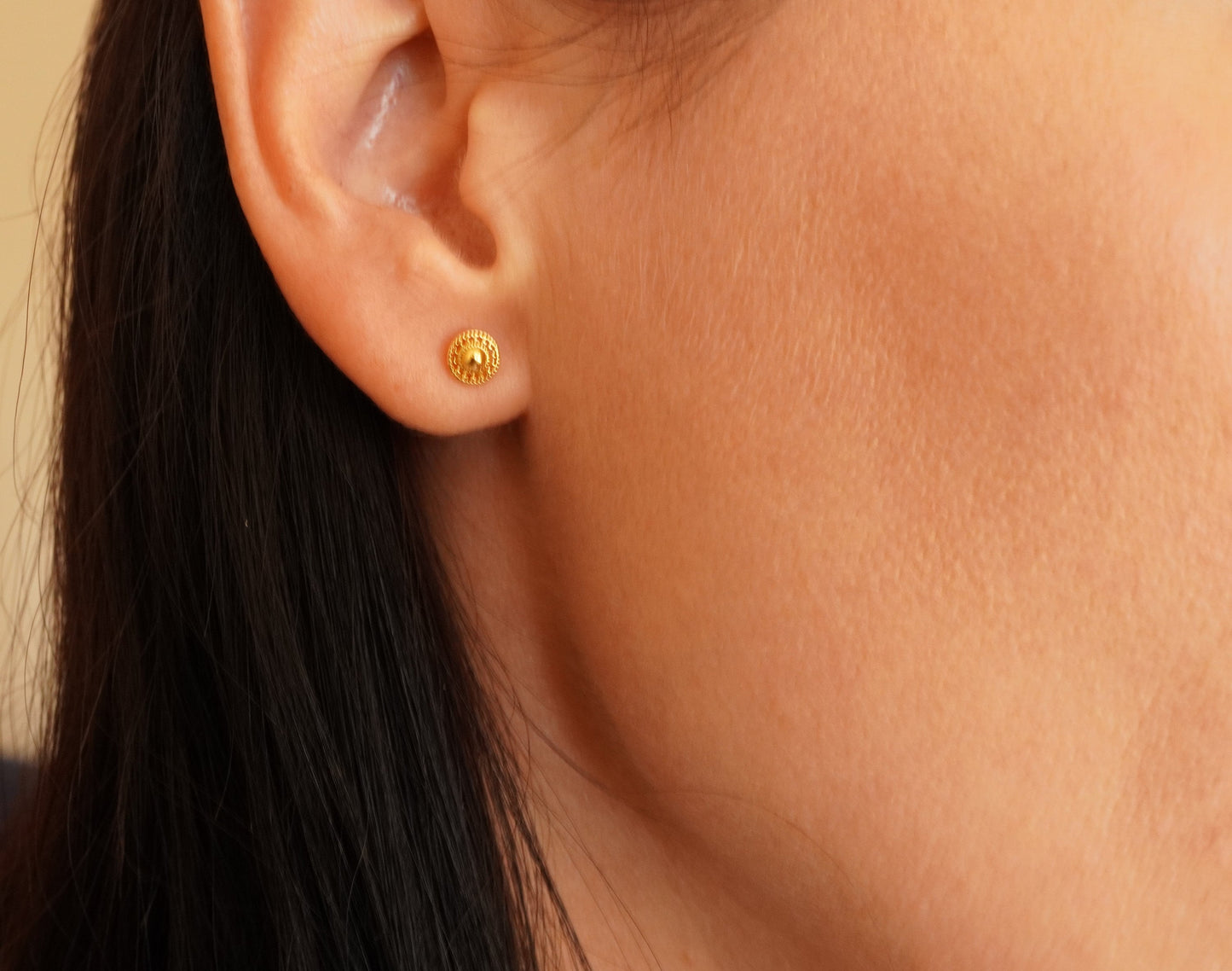 Gold Filigree Small Stud Sterling Silver * Feminine jewellery * Gold stud * Boho stud