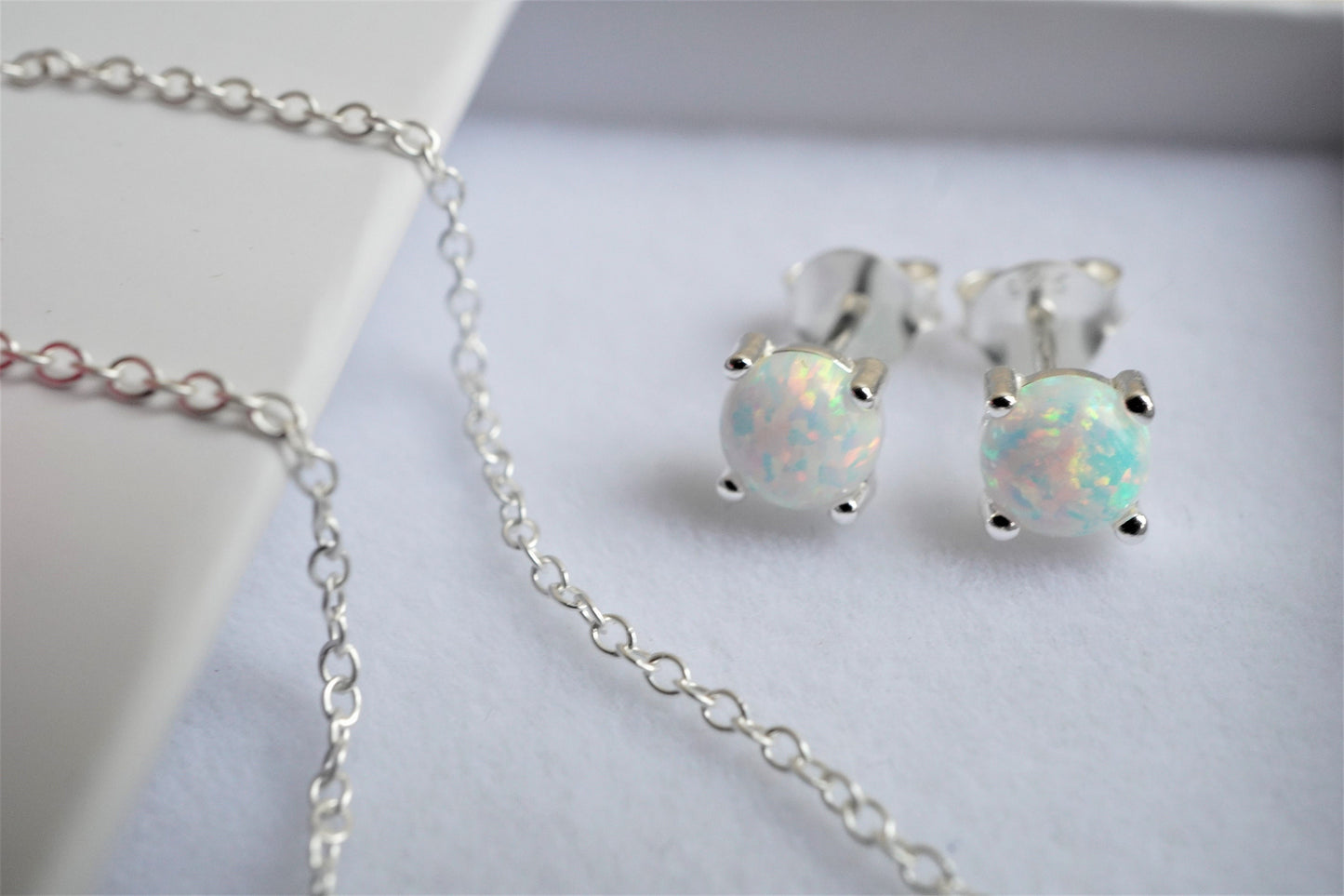 Opal Sterling Silver Dainty Stud & Bracelet Set*  Feminine Dainty bracelet * Opal jewellery