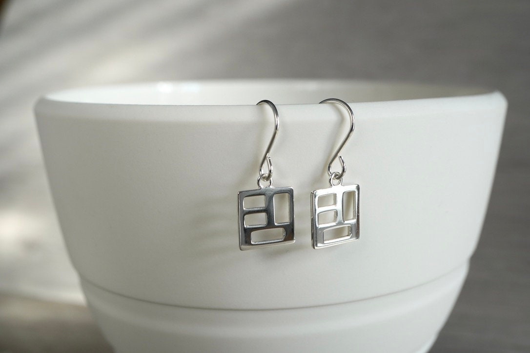 Sterling Silver Geometric Earrings * Geometric Long Necklace * Gift for her