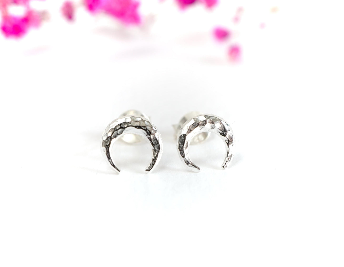 Hammered Crescent Moon Earrings * Stud earrings * Moon jewellery * Gift for her