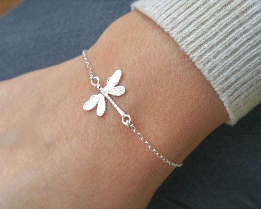 Dragonfly  Sterling Silver Dainty Bracelet * *Good luck * Freedom jewelry * Gift for her