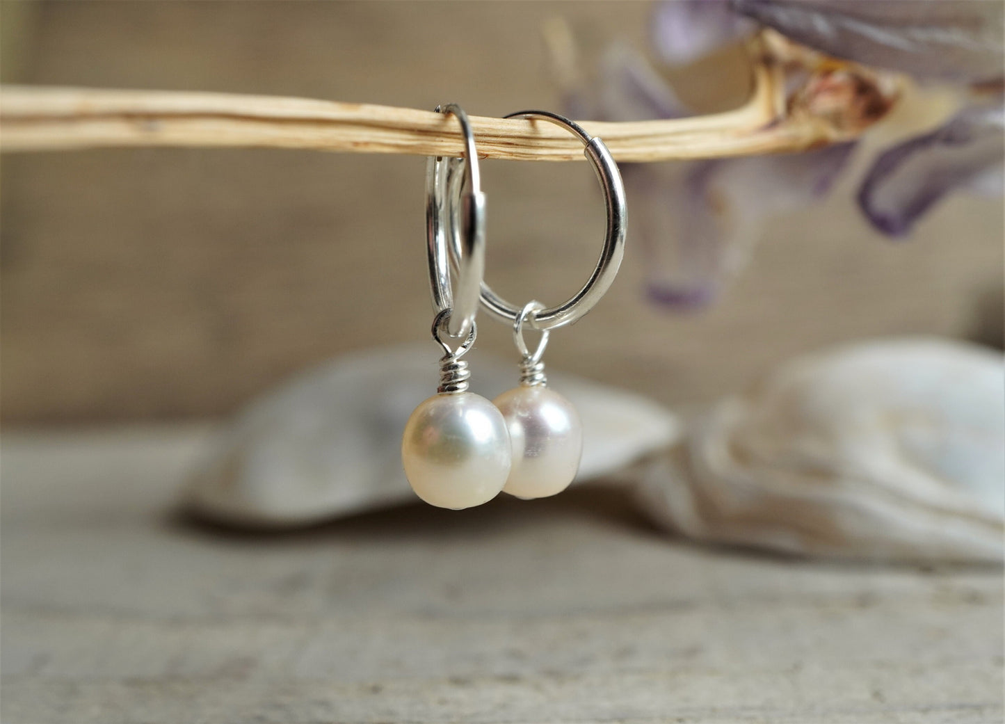 Sterling Silver Pearl earrings * Hoop earrings * Boho hoops * Pearl hoop
