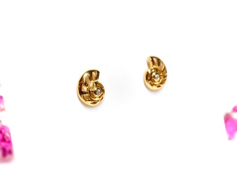 Gold Ammonite Stud Earrings * Ammonite shell * Sea * Beach jewellery