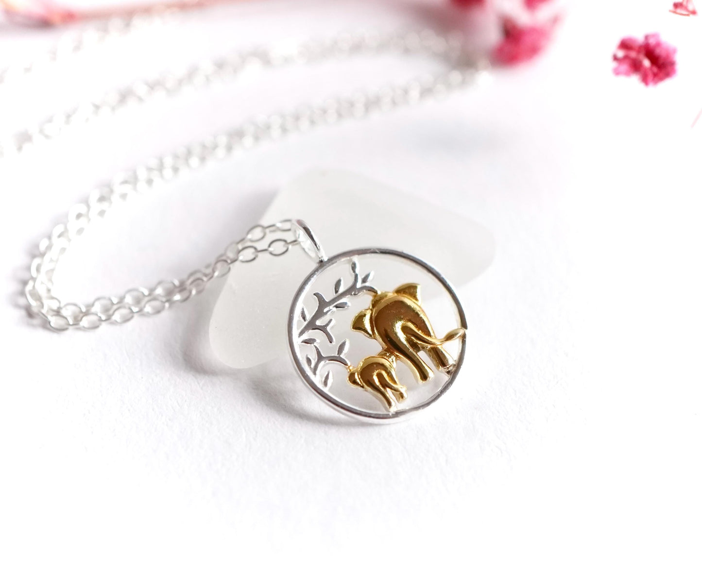 Mother & Baby Elephant Sterling Silver Dainty Necklace * Elephant Necklace *