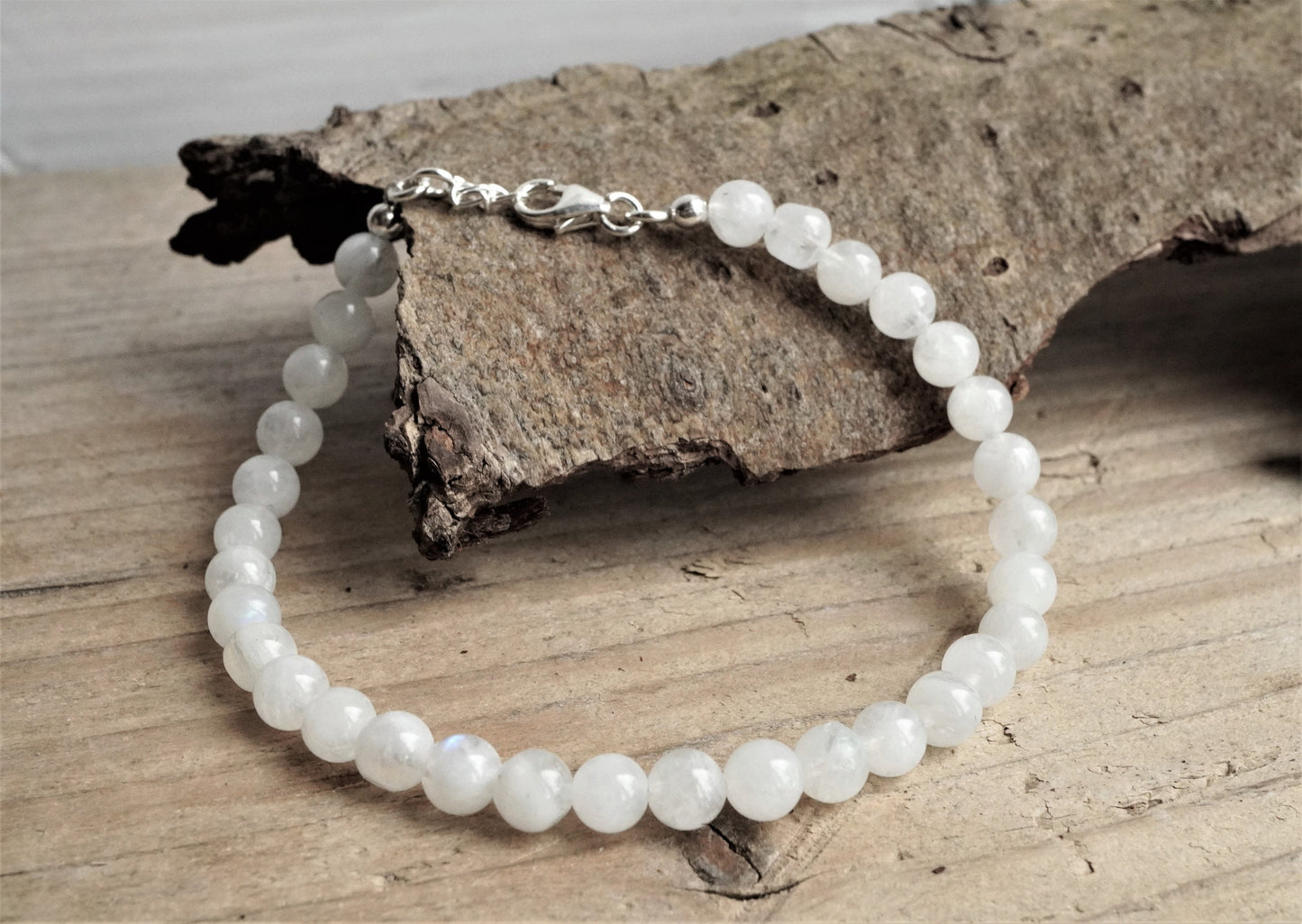 Moonstone Sterling Silver Bead Bracelet * Moonstone Jewelry * Birthstone of June * Gift for her * Feminine
