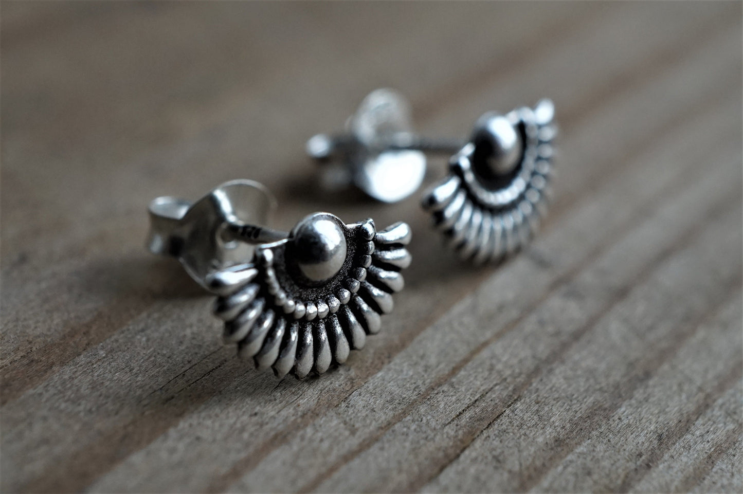 Small Sterling Silver Flower Fan Stud Earrings * Silver jewellery * Boho jewelry * Bohemian