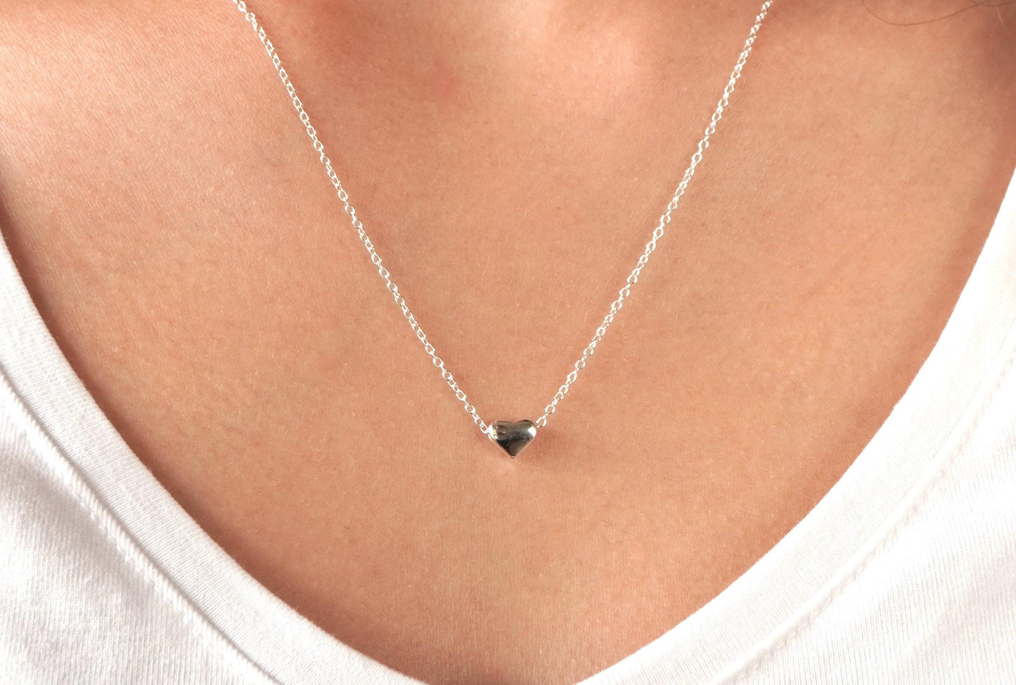 Tiny Heart Sterling Silver Delicate Necklace*  Dainty* Gift for her* Feminine* Love