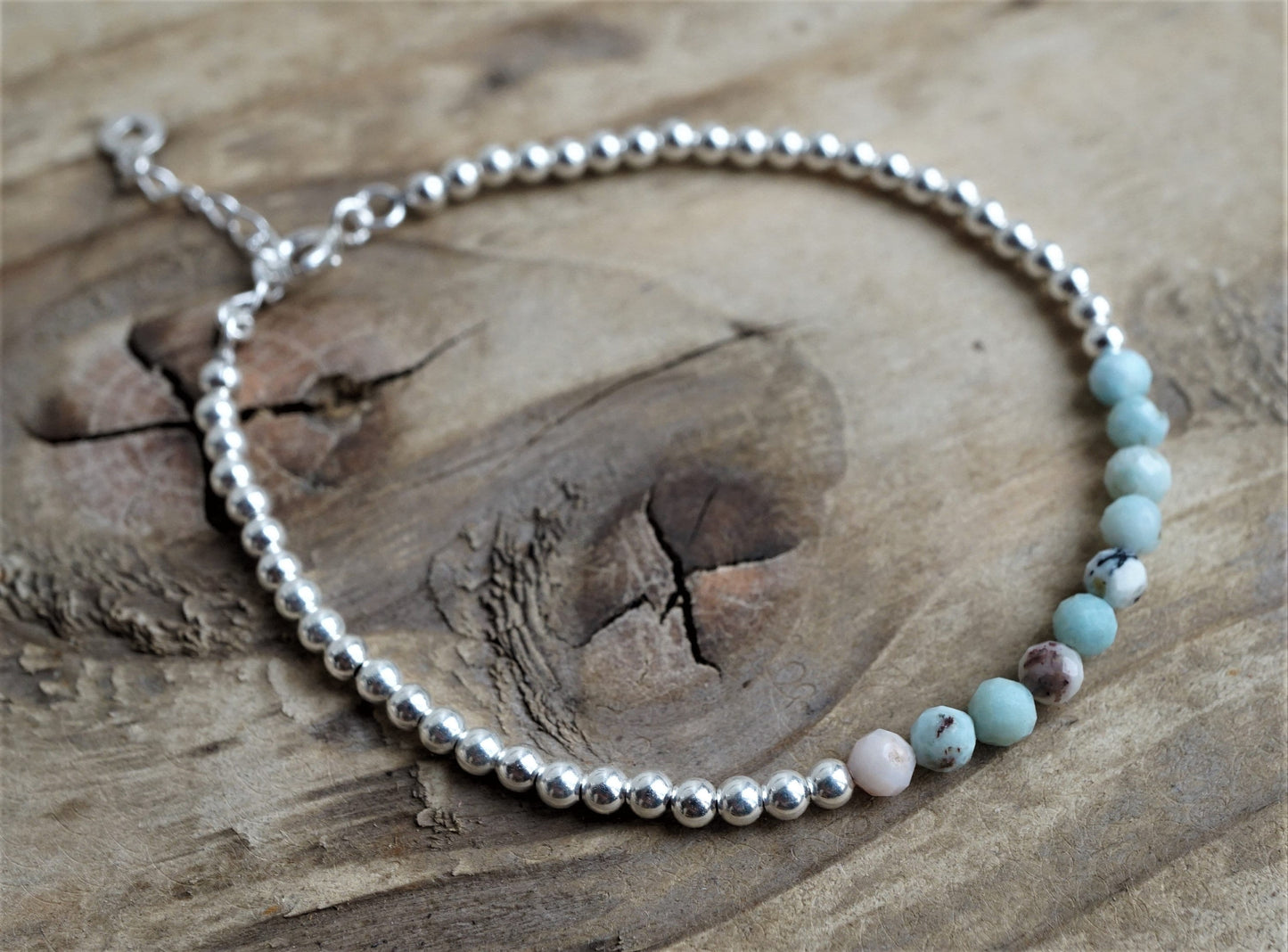 Larimar Sterling Silver Bead Bracelet * Larimar Jewelry * Dainty bracelet * Gift for her * Feminine