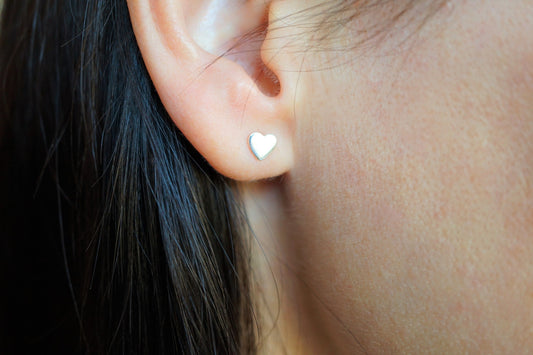 Flat Heart Stud Earrings, Stud Earrings, Heart earrings, Sterling silver stud