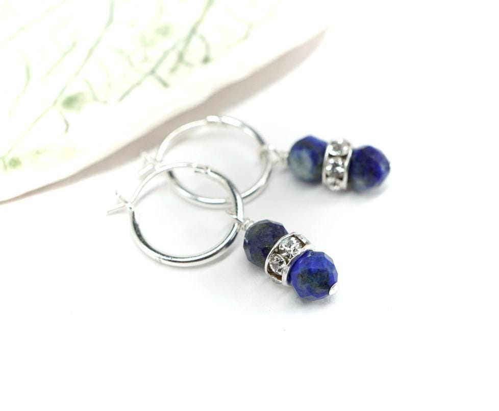 Lapis Hoop Earrings * September Birthstone * Sterling silver * Dainty hoop * Gift for her * Feminine * Talisman stone