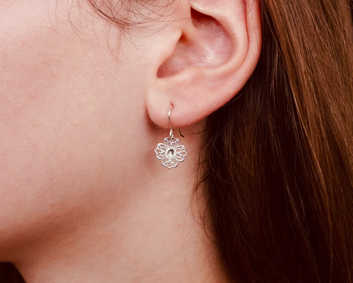 Filigree Flower Earrings * Dangle Earrings * Feminine * Sterling Silver