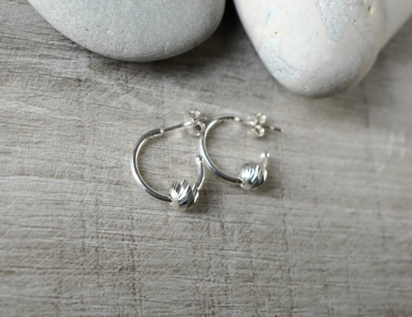 Half Hoop Ball Earrings *Sterling Silver * Boho earrings