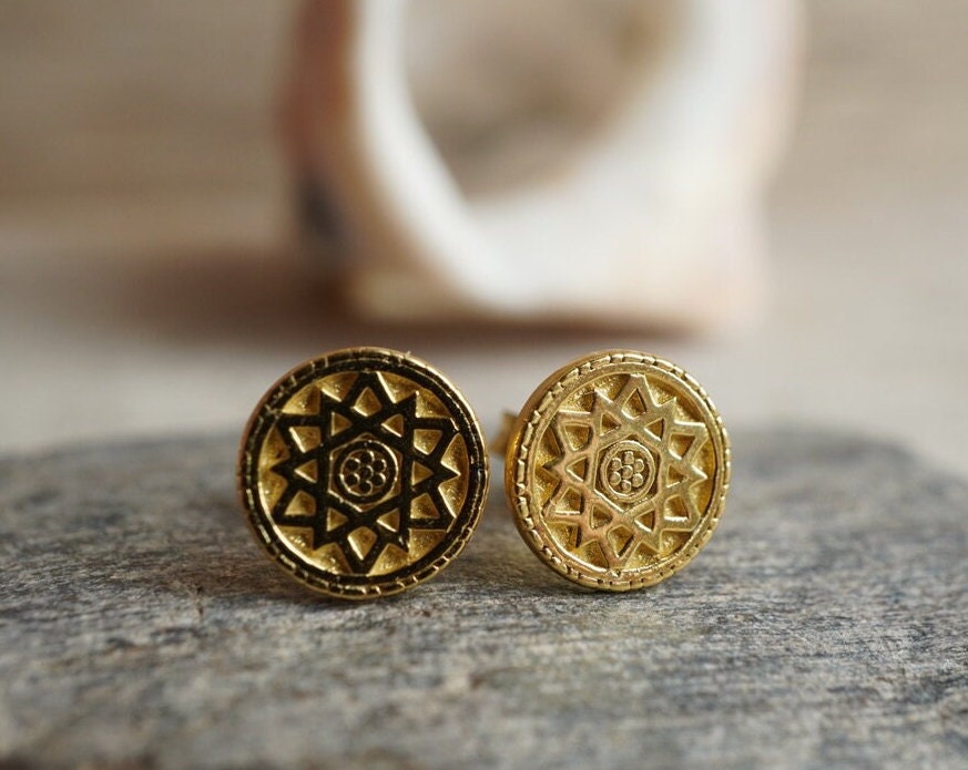 Gold Sun Stud Sterling Silver Earrings * Feminine jewelry * Gift for her