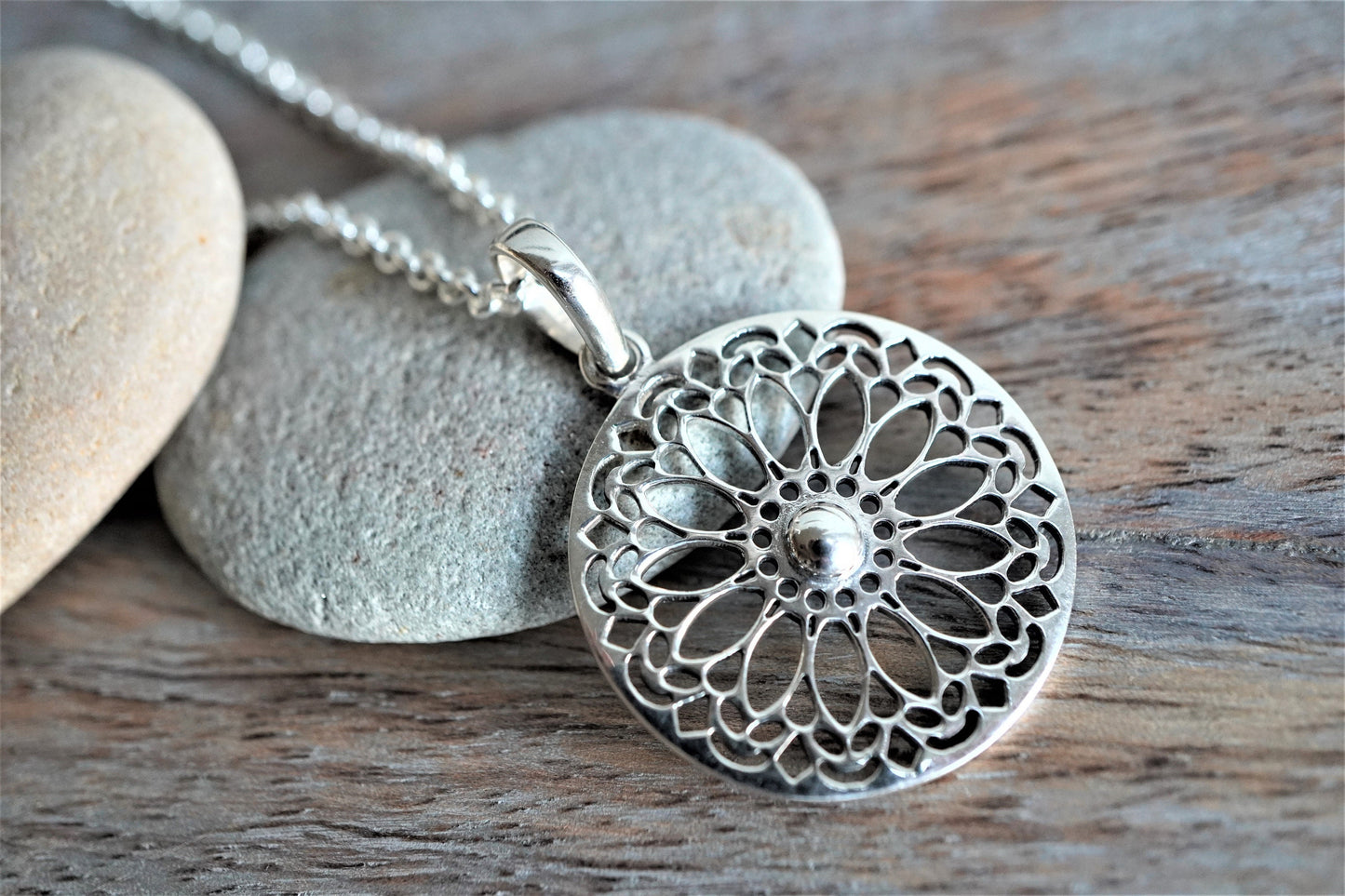 Beautiful Flower Mandala Sterling Silver Necklace * Silver Mandala
