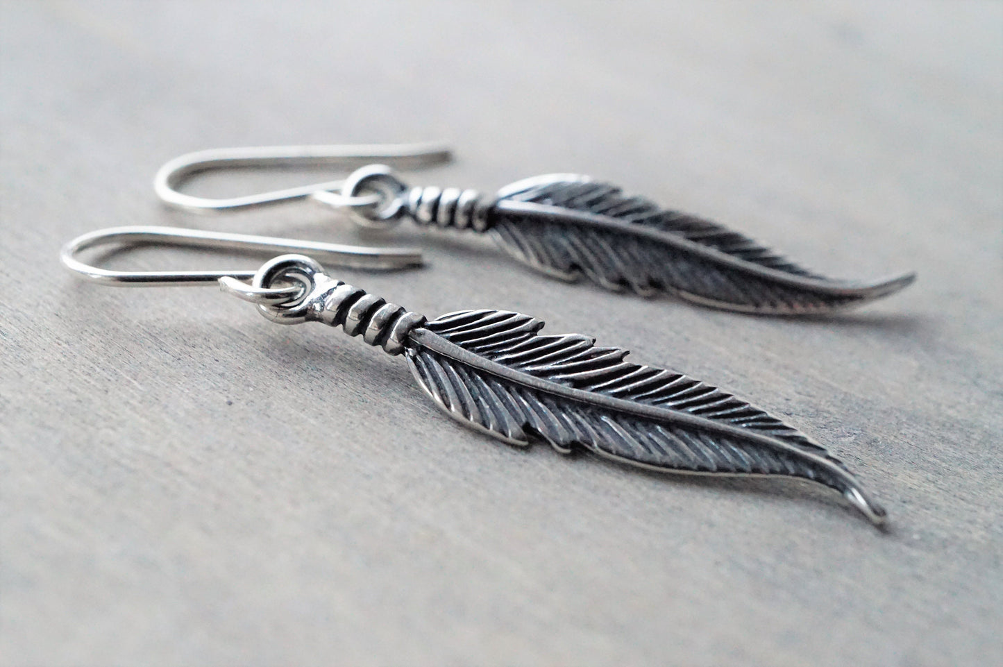 Sterling Silver Feather Earrings * Feather jewelry * Gift for her * Bohemian jewelry
