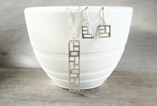 Sterling Silver Geometric Earrings * Geometric Long Necklace * Gift for her